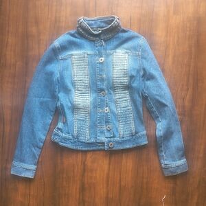 Moschino Jeans Denim trucker Jacket Belt Loop accents Size 6